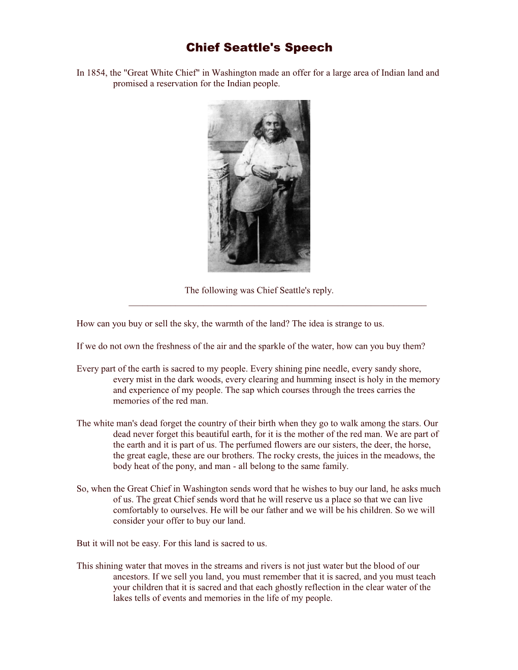 Chief Seattle's Speech