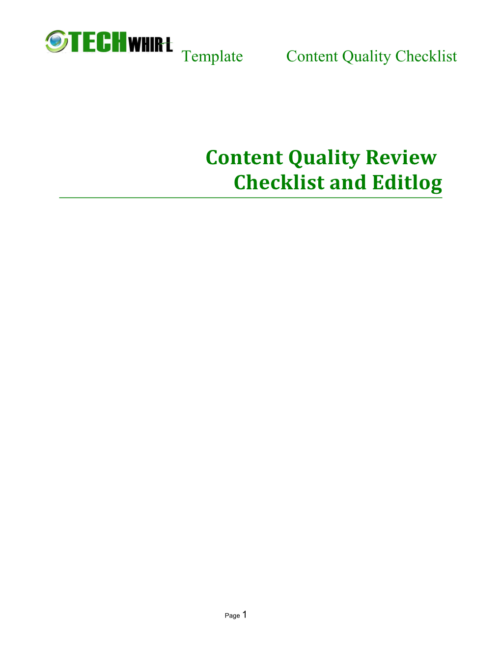 Content Quality Review Checklist and Editlog