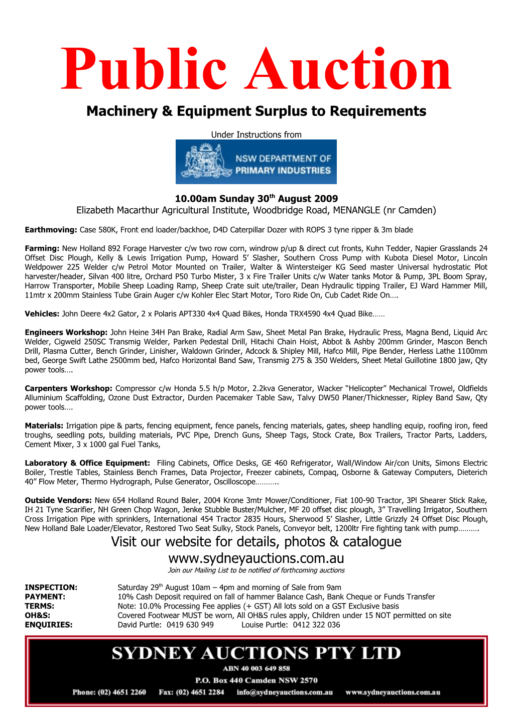 Machinery & Equipment Surplus to Requirements