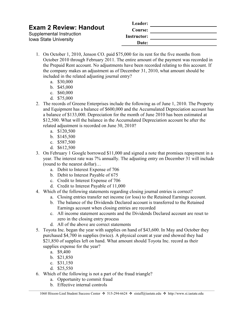 On October 1, 2010, Jenson CO. Paid $75,000 for Its Rent for the Five Months from October