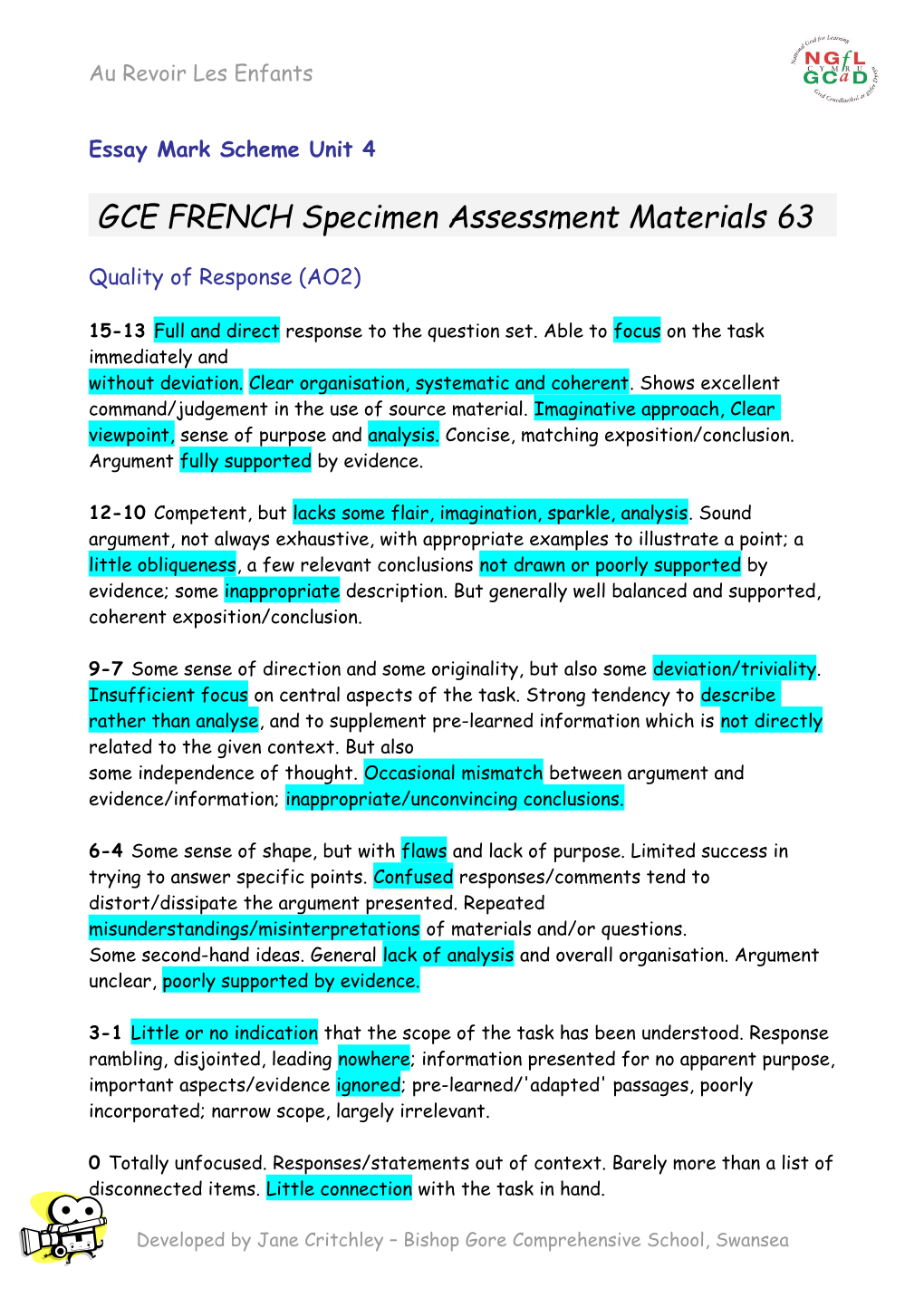 GCE FRENCH Specimen Assessment Materials 63