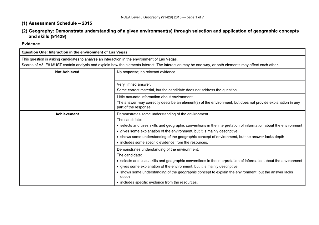 NCEA Level 3 Geography (91429) 2015 Assessment Schedule