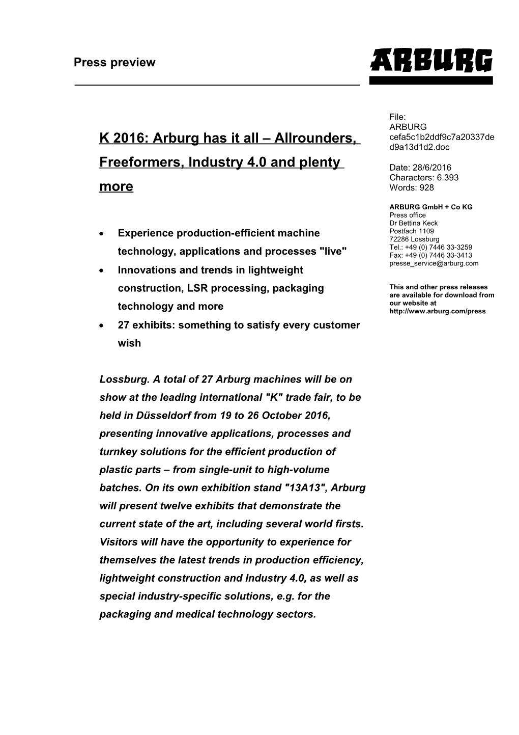 K2016: Arburg Has It All Allrounders, Freeformers, Industry 4.0 and Plenty More