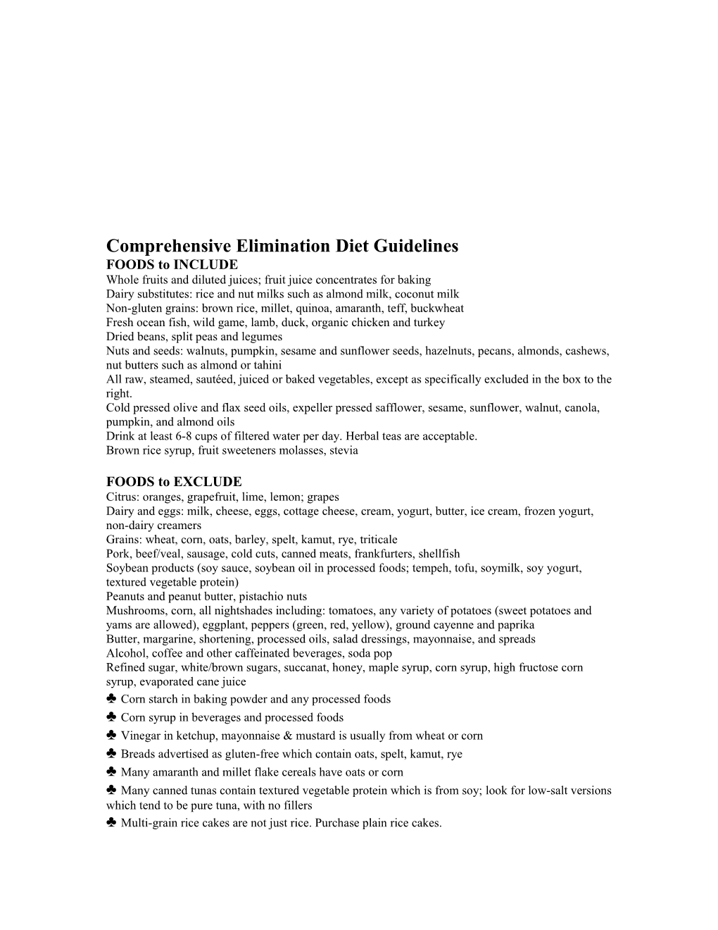 Comprehensive Elimination Diet
