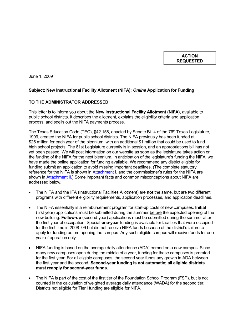 NIFA 2004-05 Cycle Open Letter