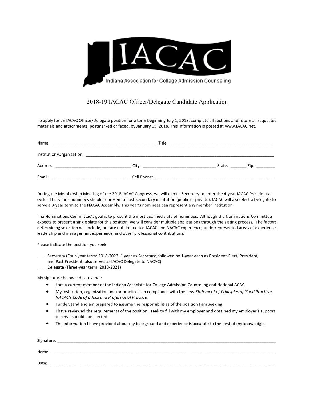 2018-19 IACAC Officer/Delegate Candidate Application
