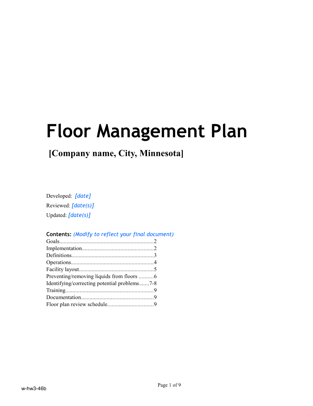 Template Floor Management Plan