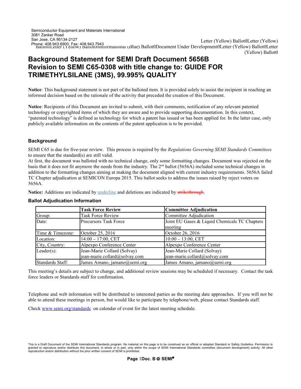 Background Statement for SEMI Draft Document 5656B