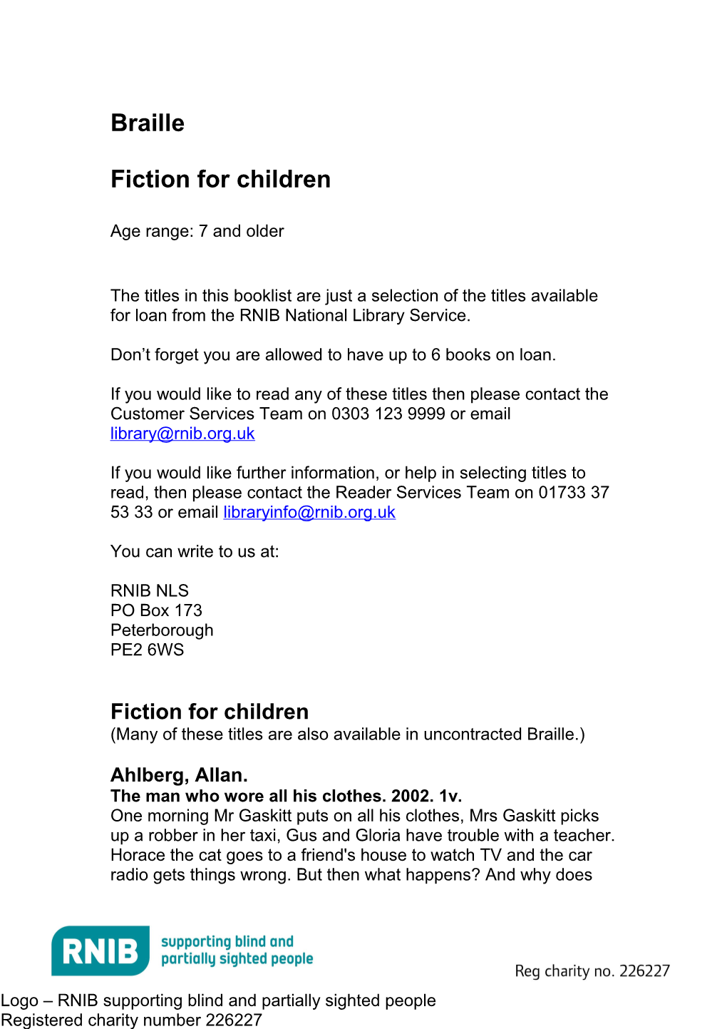 Fiction for Ages 7 and Older in Braille (Word, 200KB)