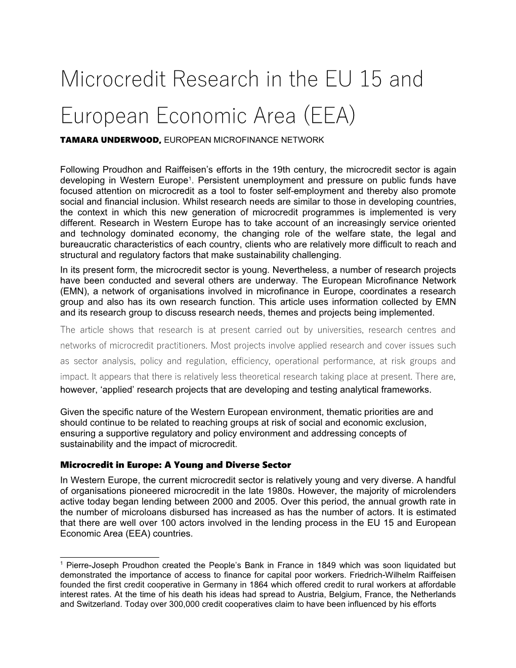 Microcredit Research in the EU 15 and European Economic Area (EEA)