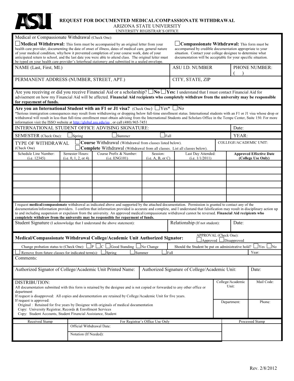 Request for Documented Medical Withdrawal