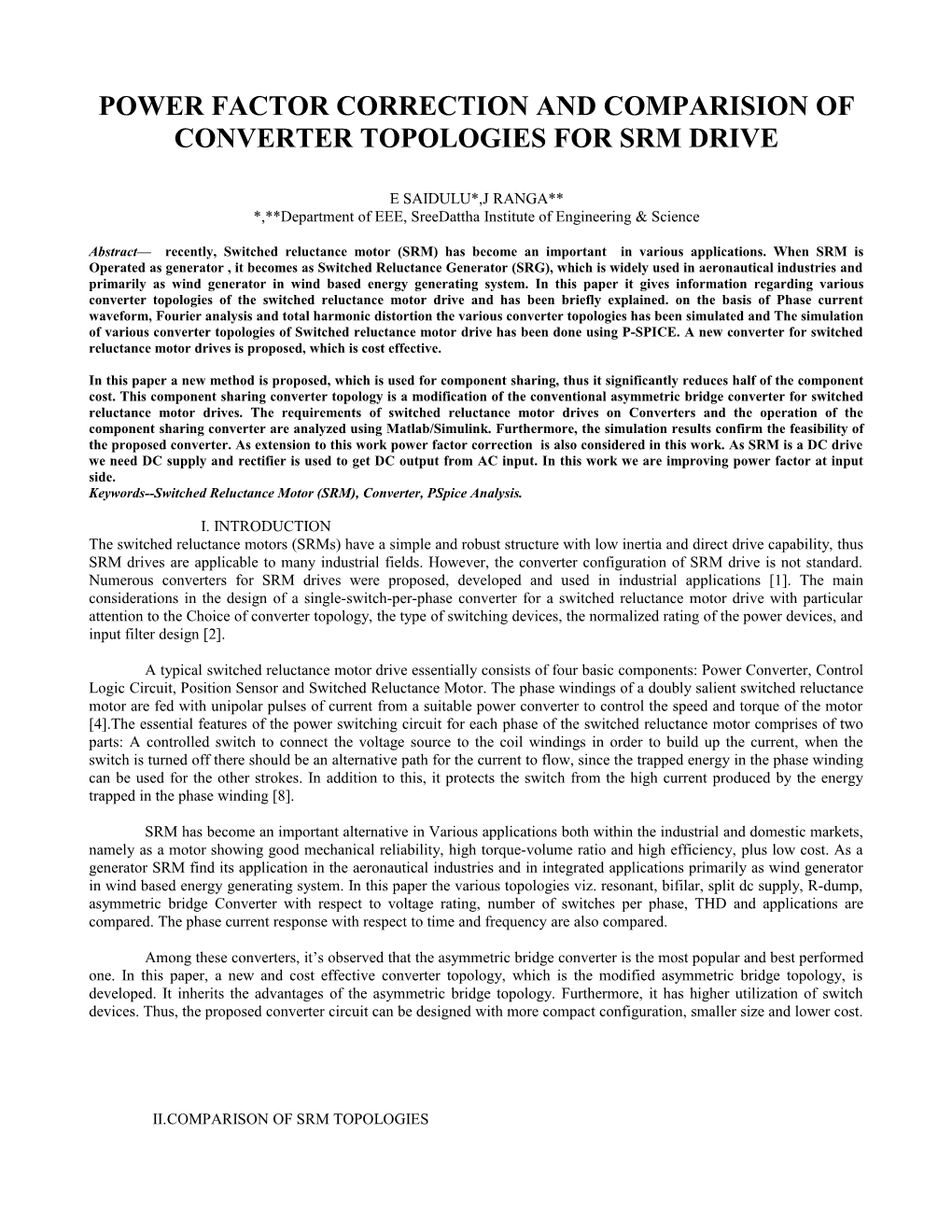 Power Factor Correction and Comparision of Convertertopologies for Srm Drive