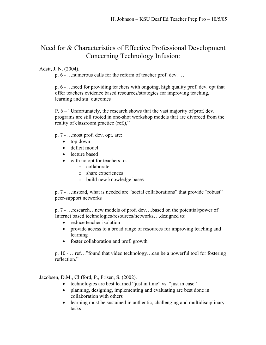 Characteristics of Effective Professional Development Concerning Technology Infusion