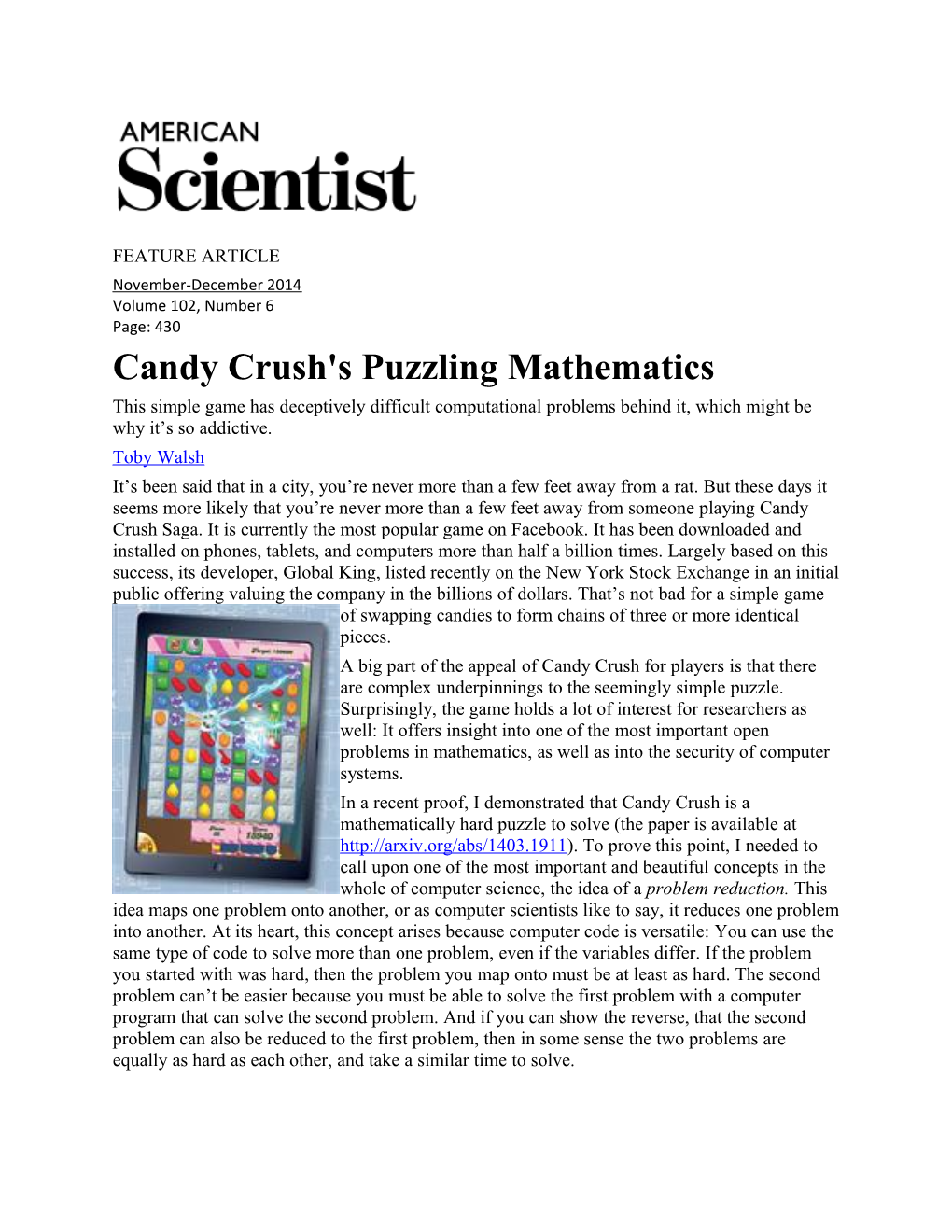 Candy Crush's Puzzling Mathematics