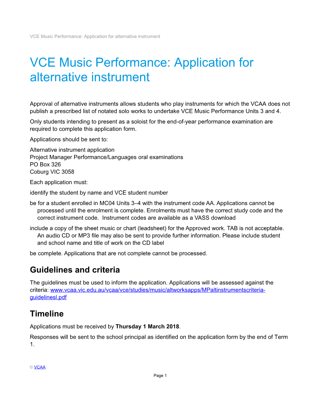 VCE Music Performance: Application for Alternative Instrument