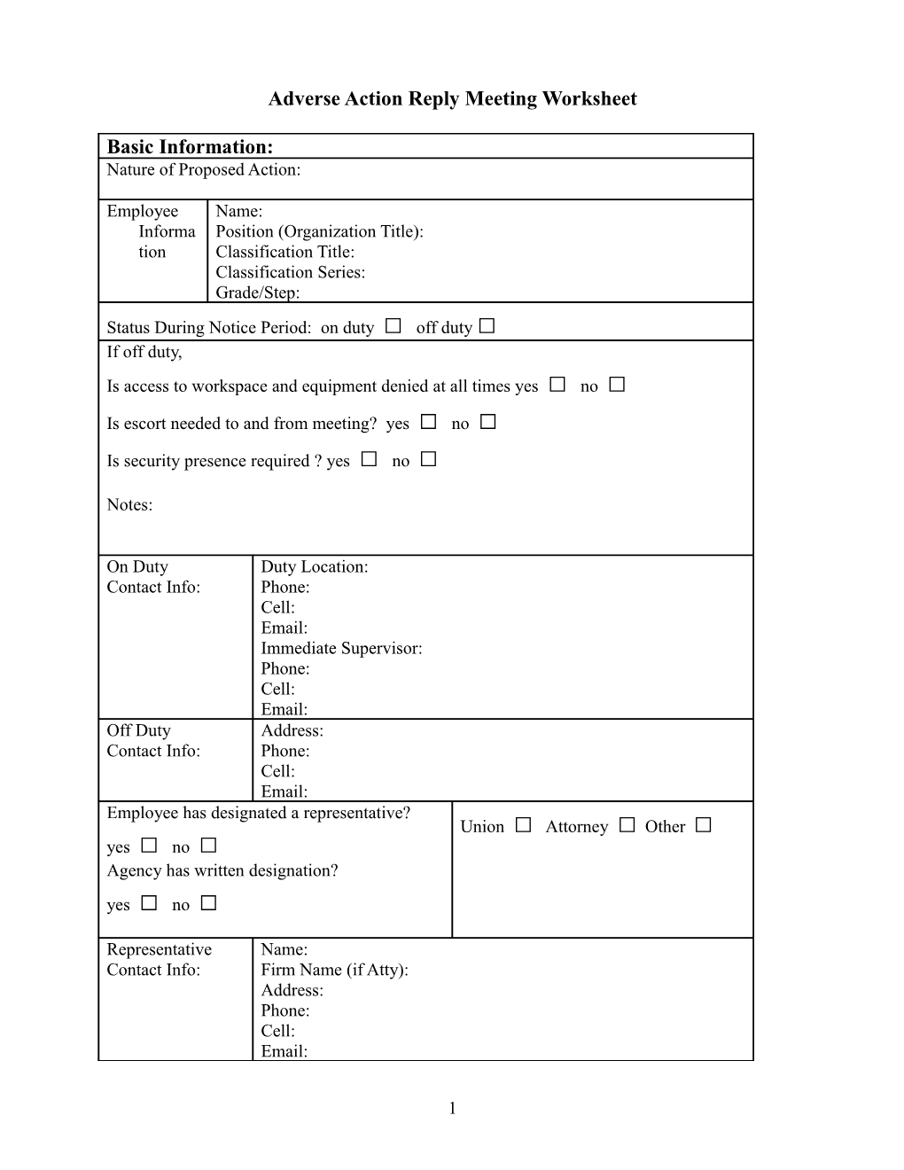 Employee Reply Meeting Worksheet