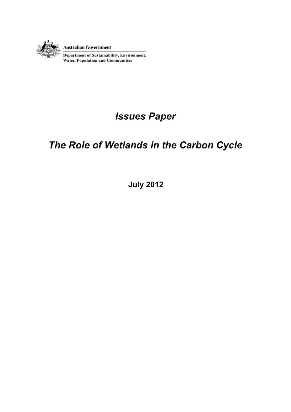 Issues Paper: the Role of Wetlands in the Carbon Cycle