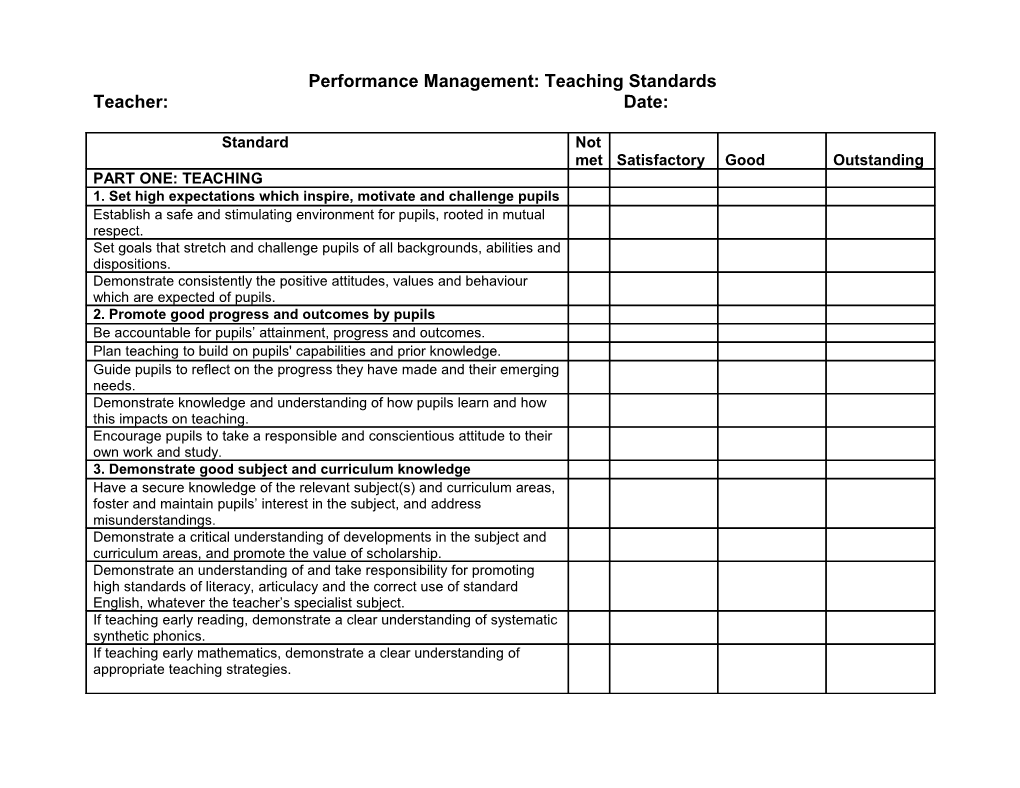 Performance Management: Teaching Standards