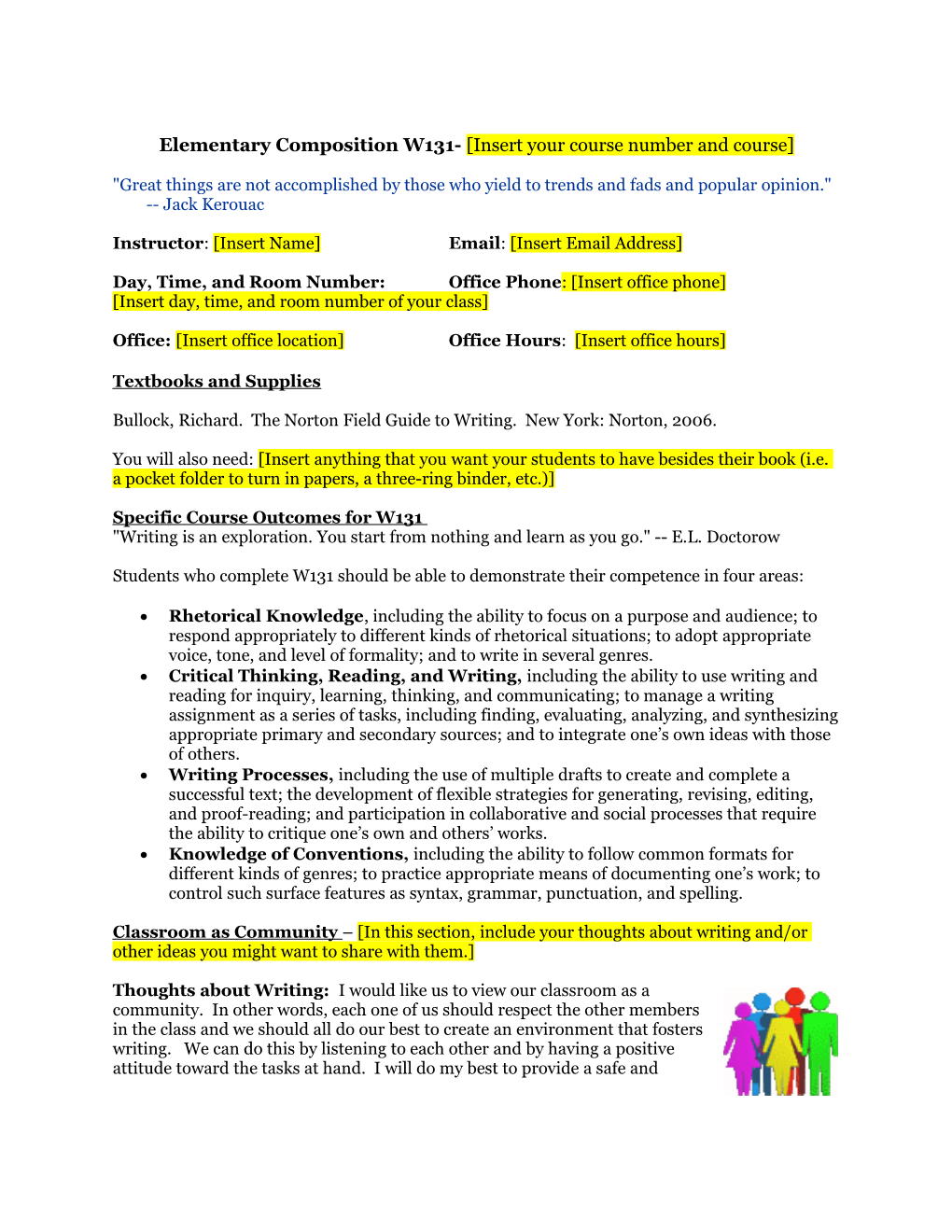 Elementary Composition W131- Insert Your Course Number and Course