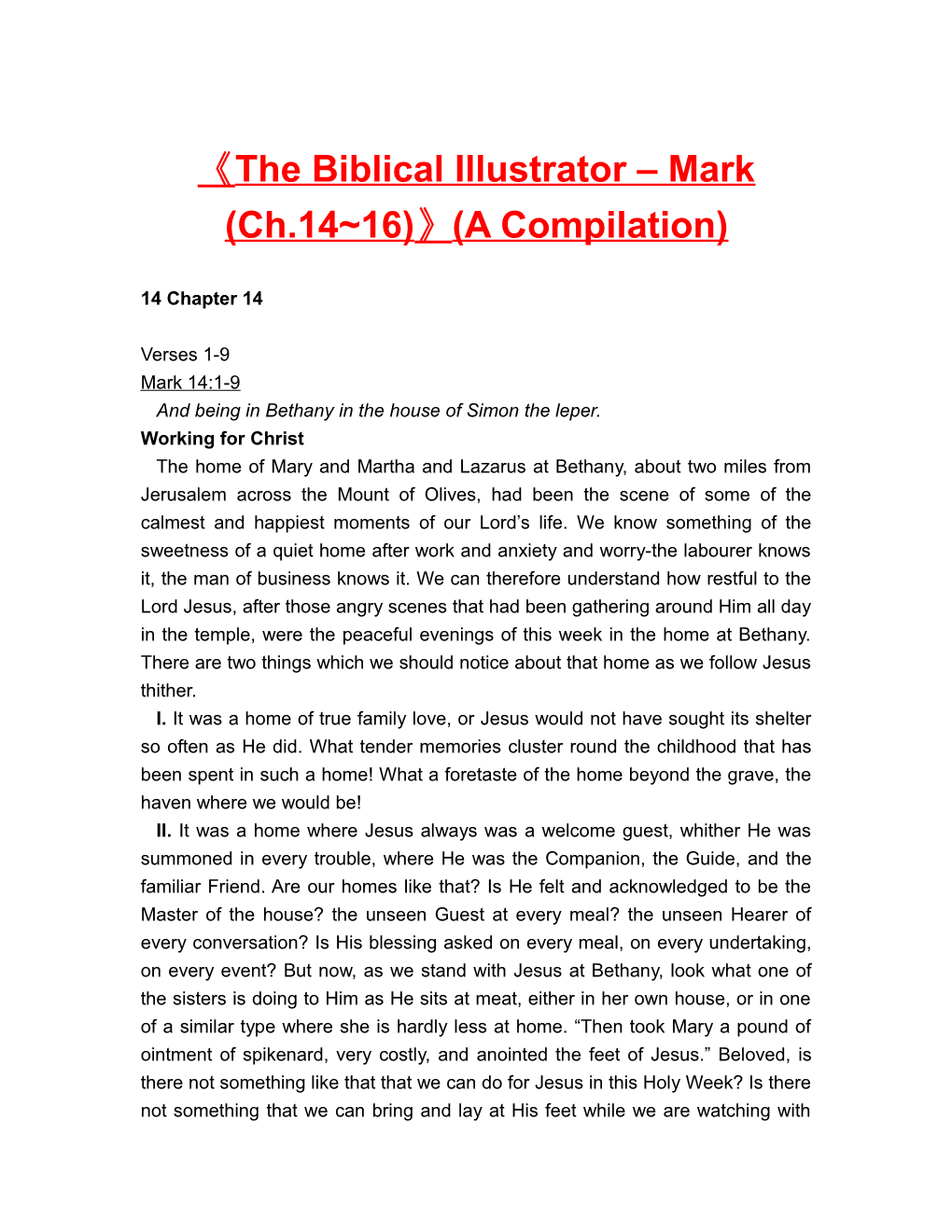 The Biblical Illustrator Mark (Ch.14 16) (A Compilation)