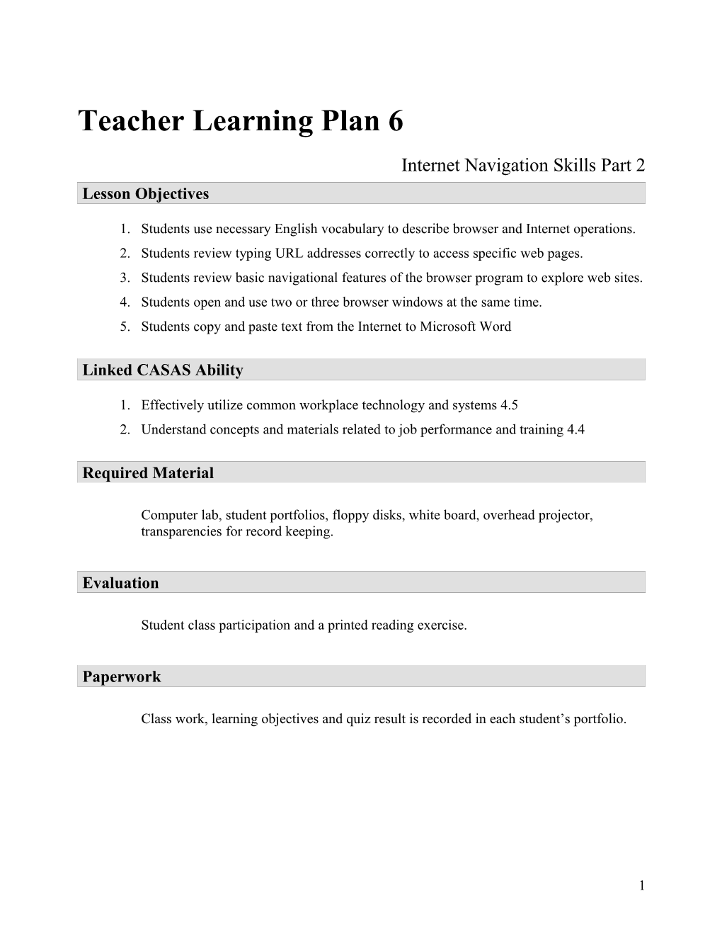 Teacher Learning Plan 5