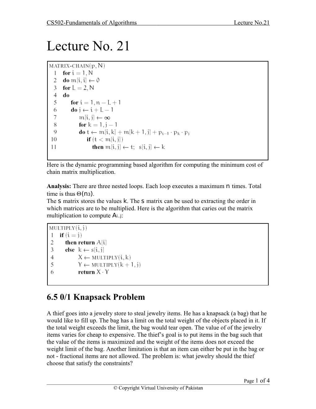 CS502-Fundamentals of Algorithms Lecture No.21