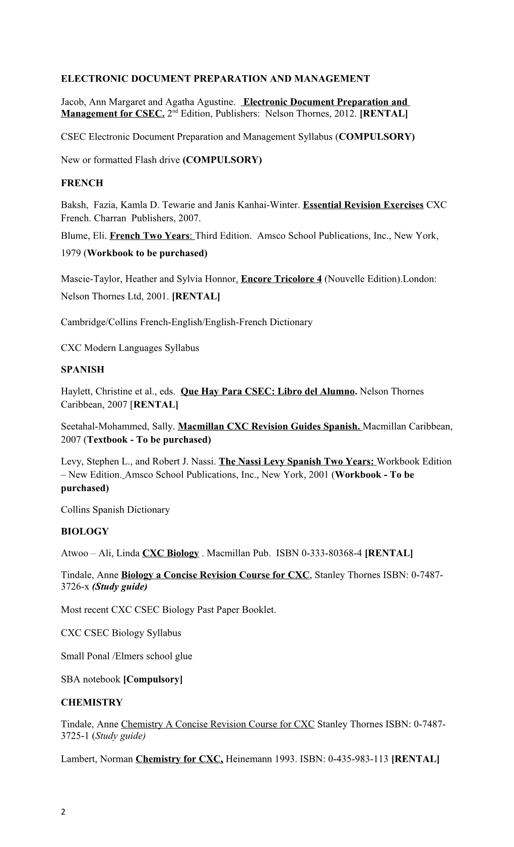 Grade 10 2014 - 2015 Booklist