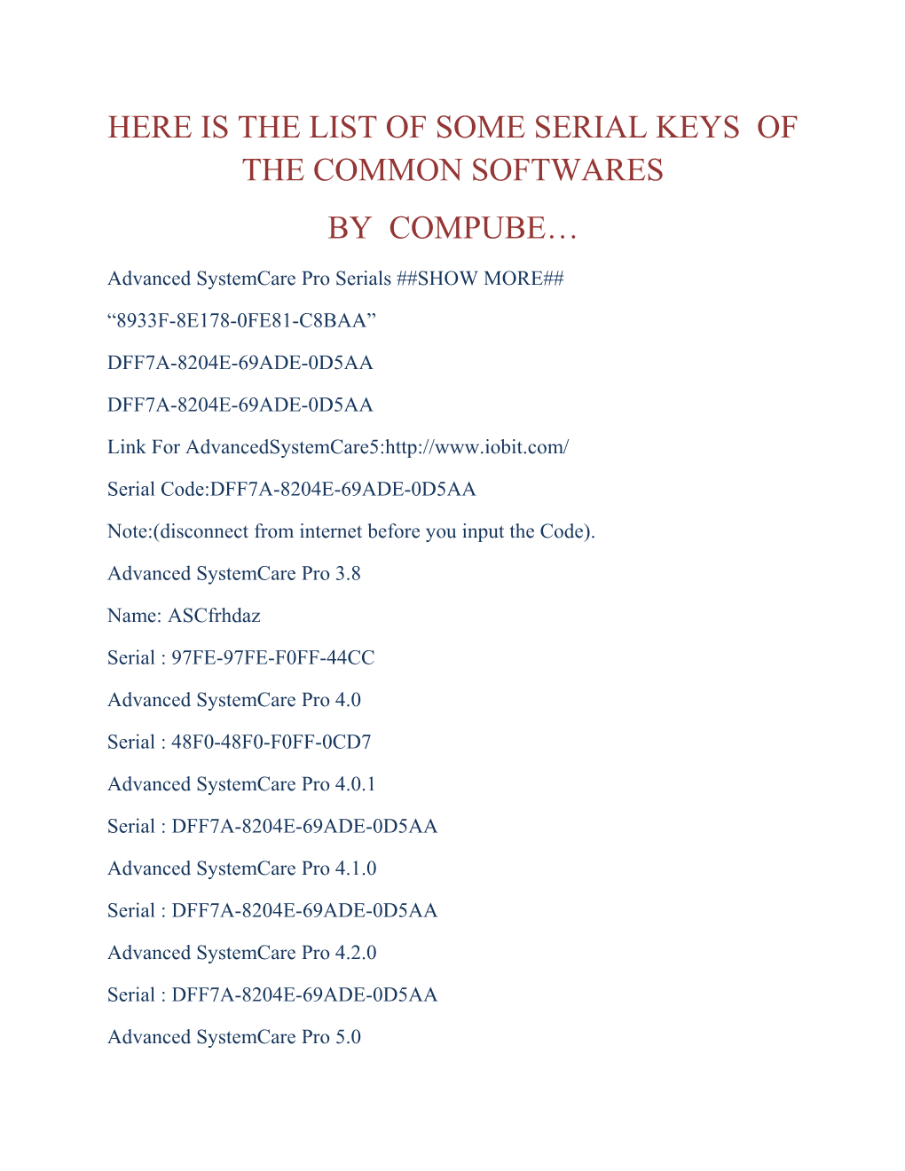 Here Is the List of Some Serial Keys of the Common Softwares