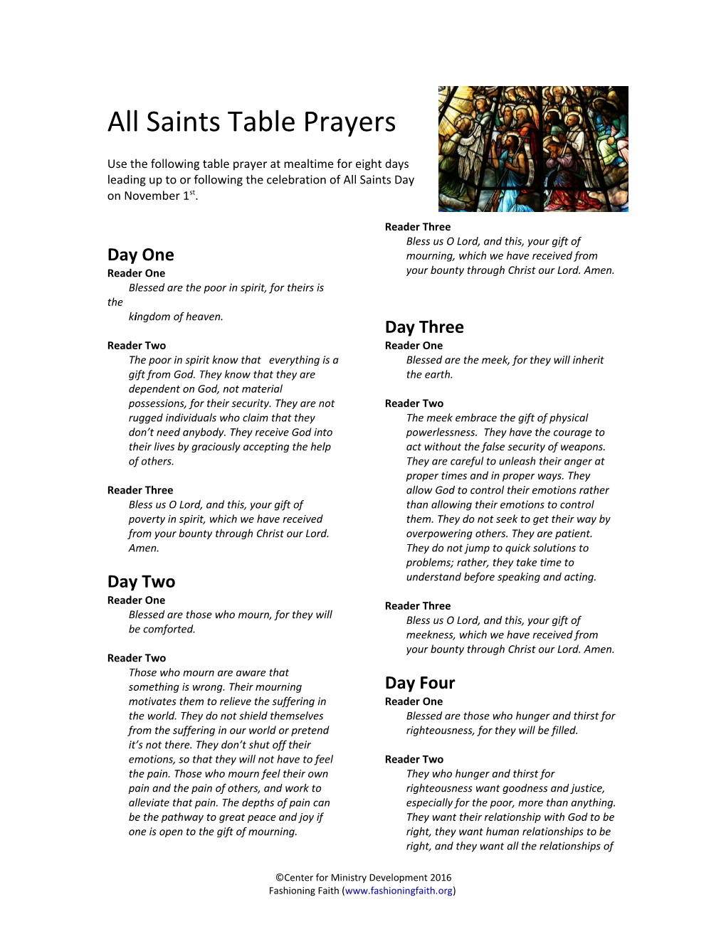 All Saints Table Prayers