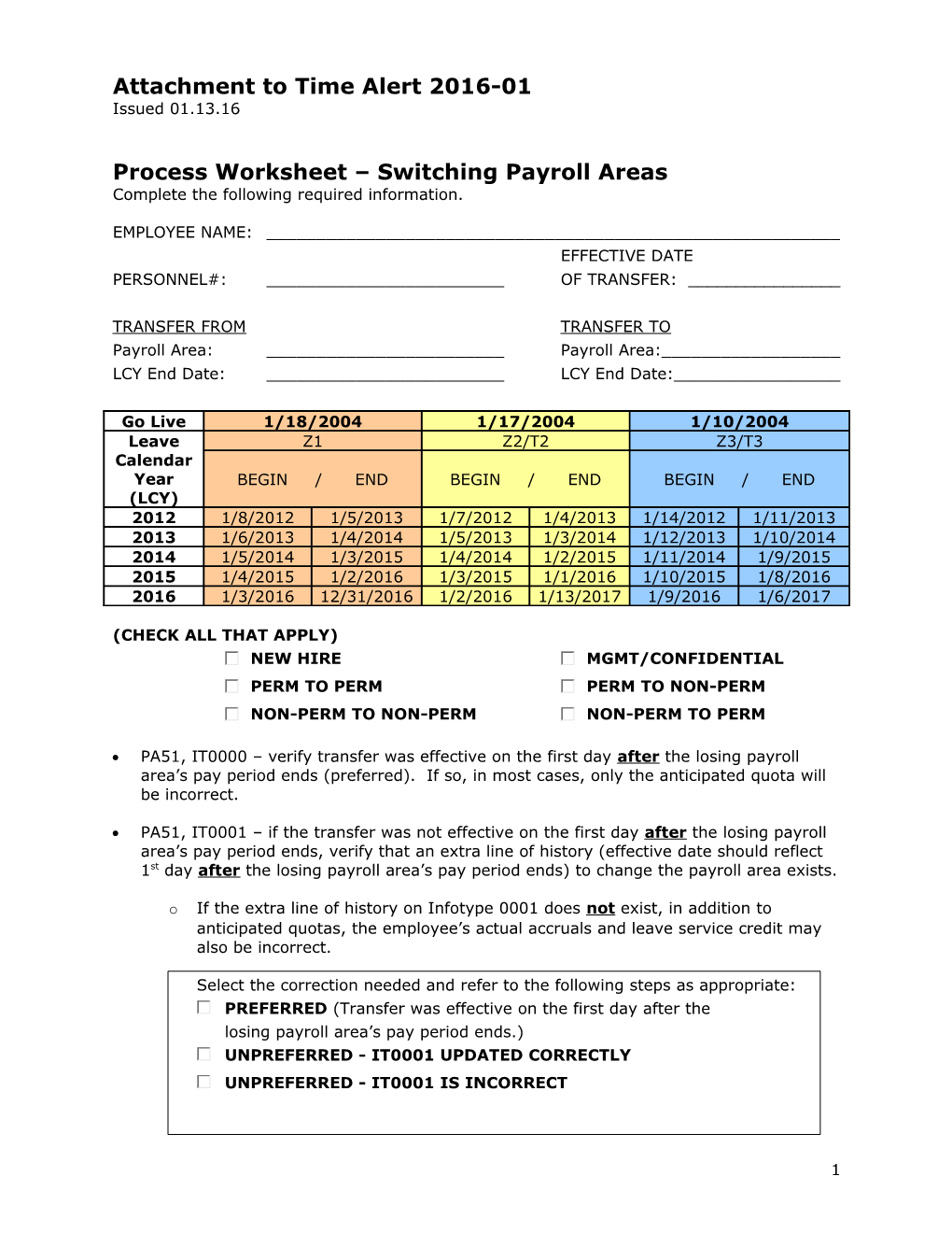 Switching Payroll Areas Worksheet