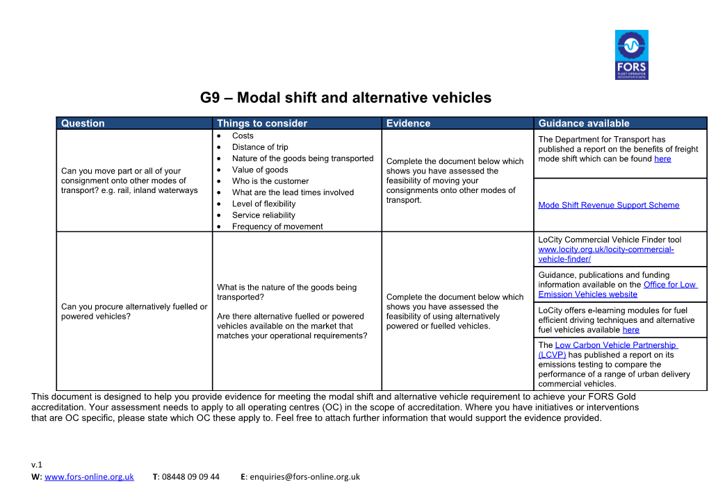 G9 Modal Shift and Alternative Vehicles