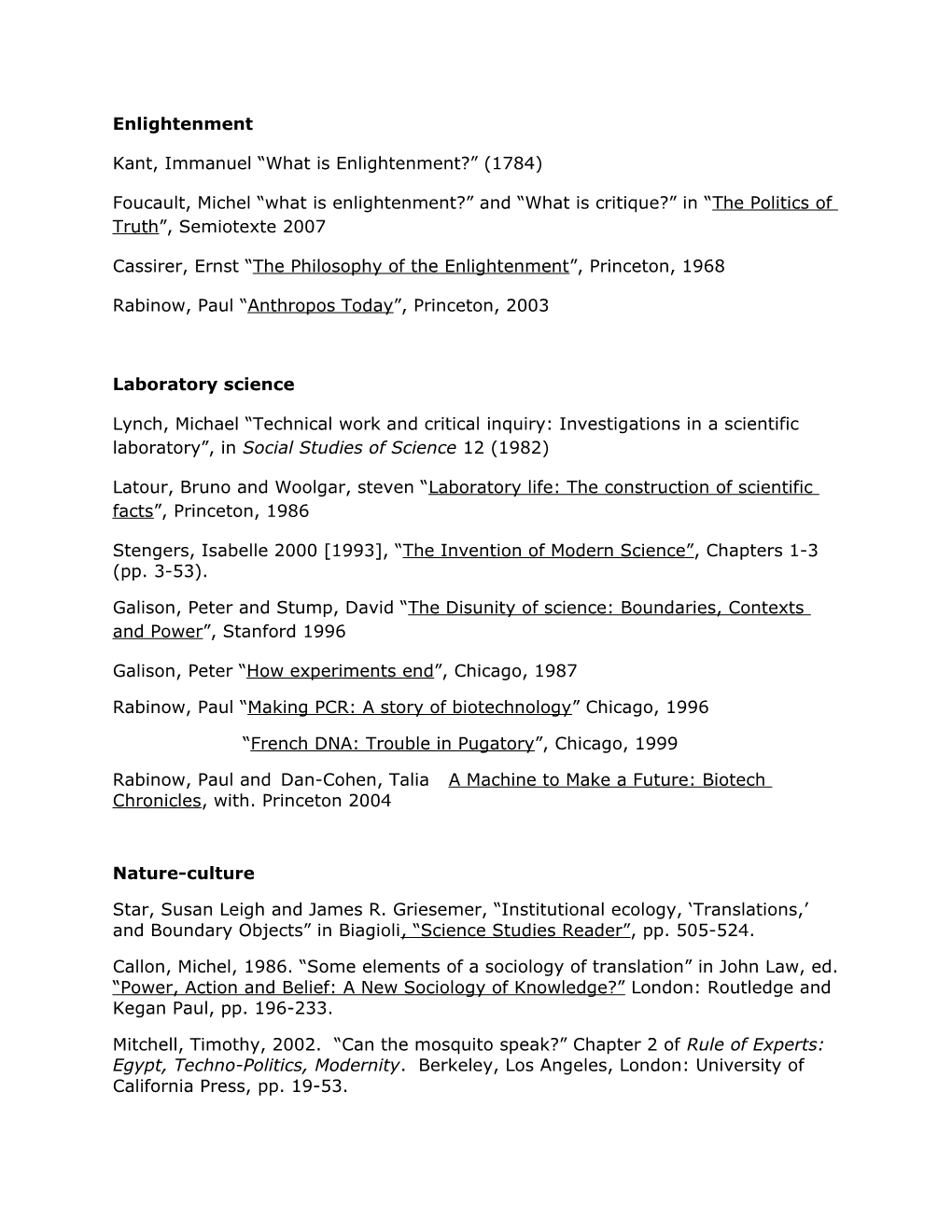 Bibliography for Anthropology of Science