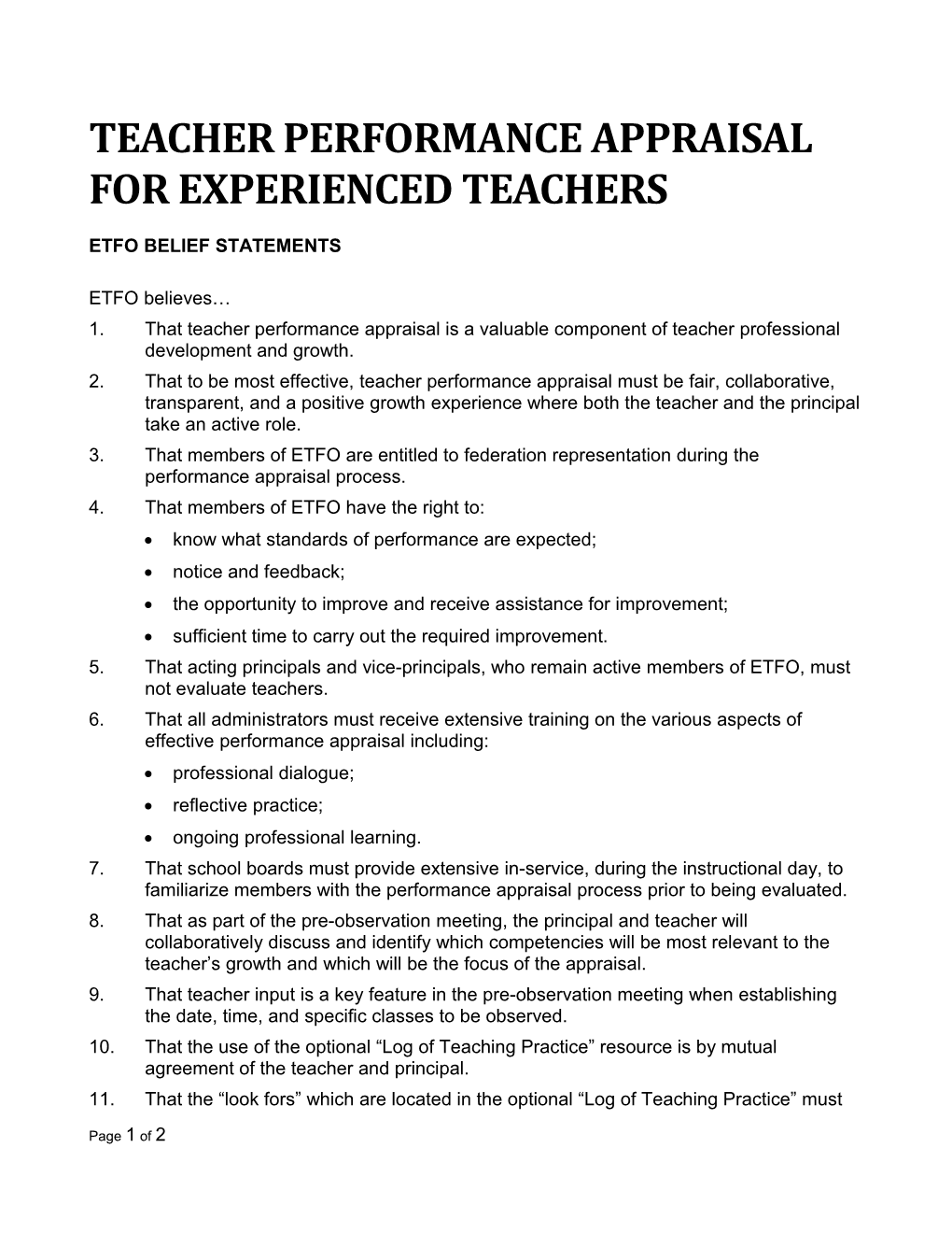 Teacher Performance Appraisal for Experienced Teachers