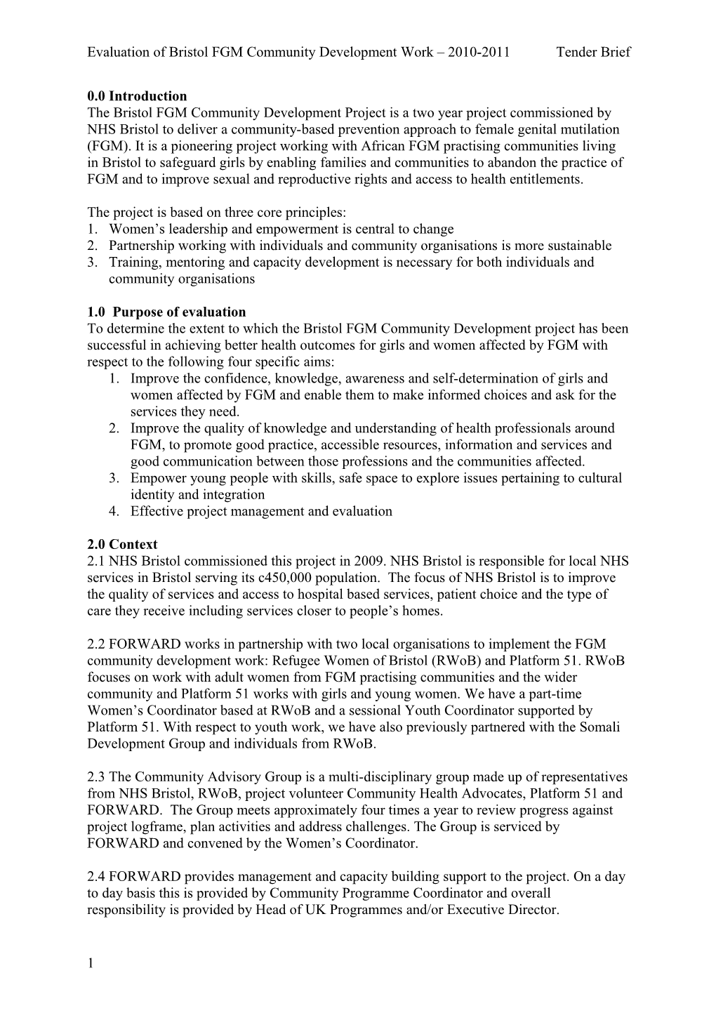 Evaluation of Bristol FGM Community Development Work 2010-2011Tender Brief