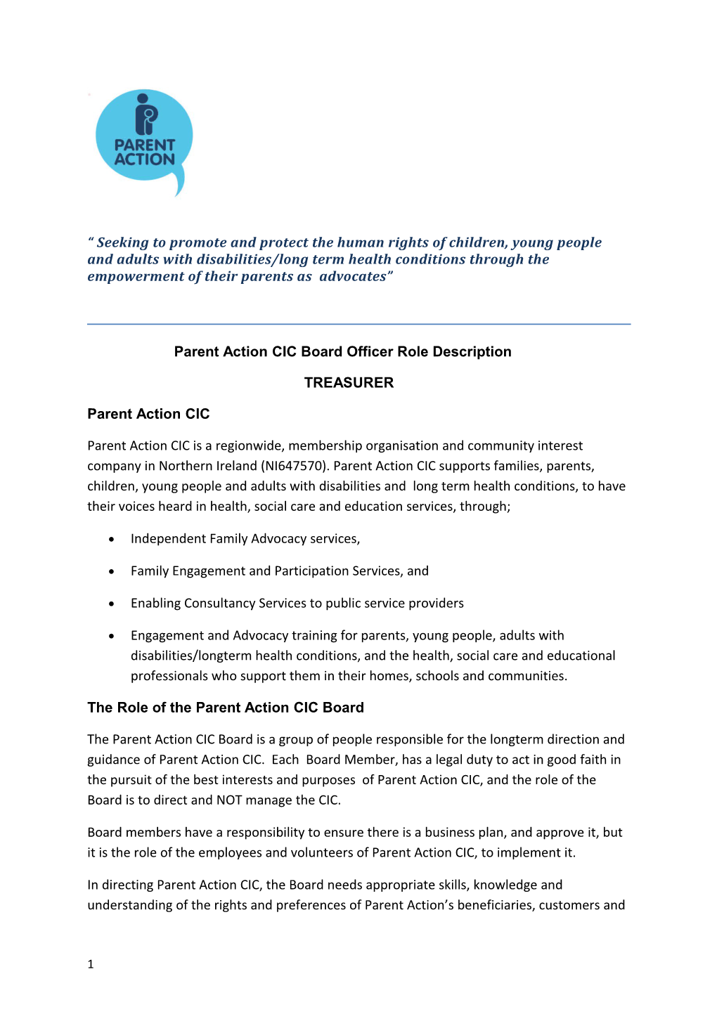 Parent Action CIC Board Officer Role Description