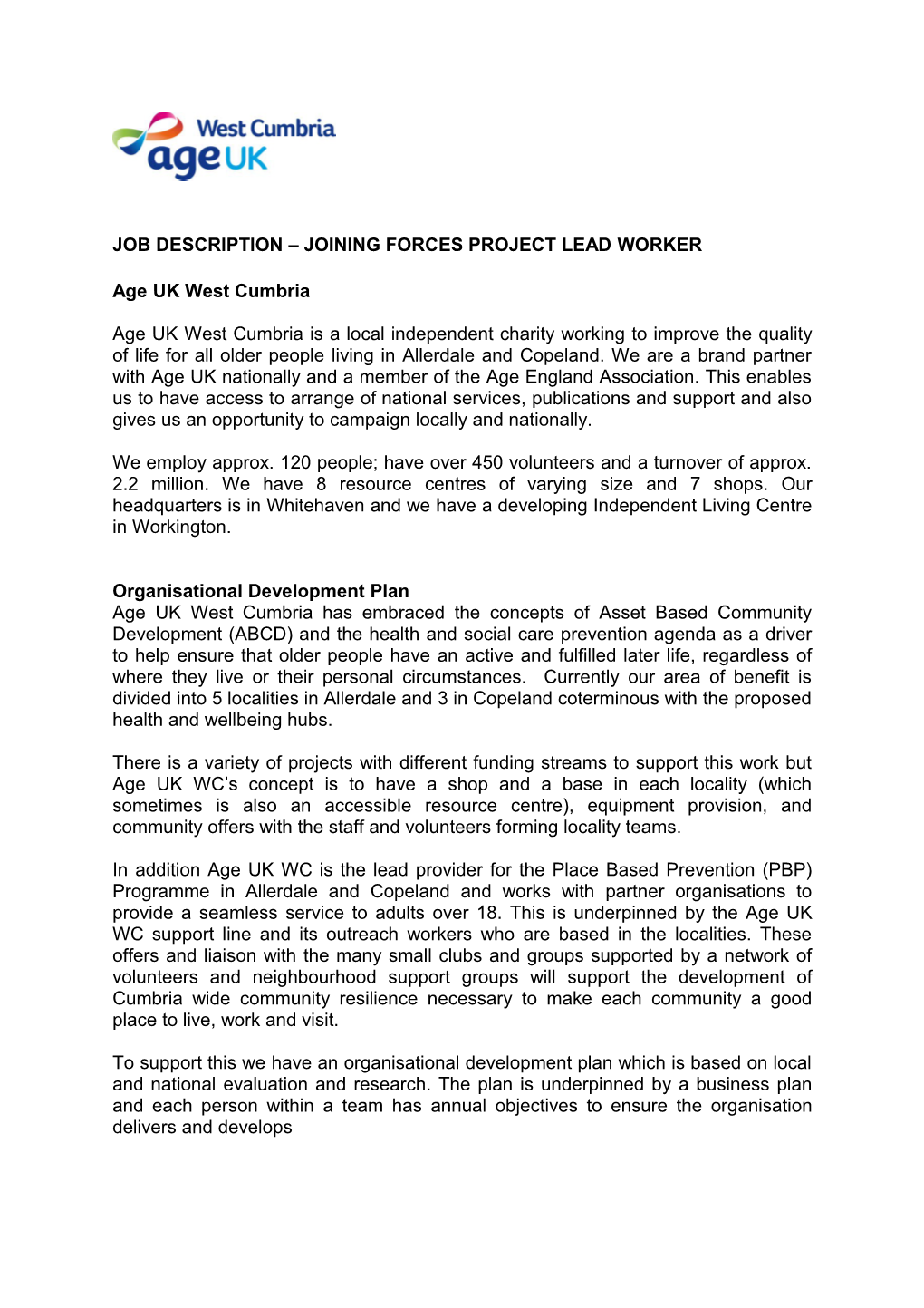 Job Description Joining Forces Project Lead Worker