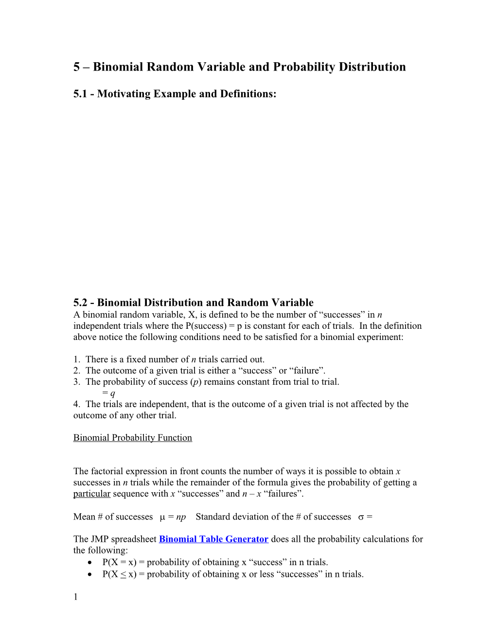 Binomial Distribution and Random Variable