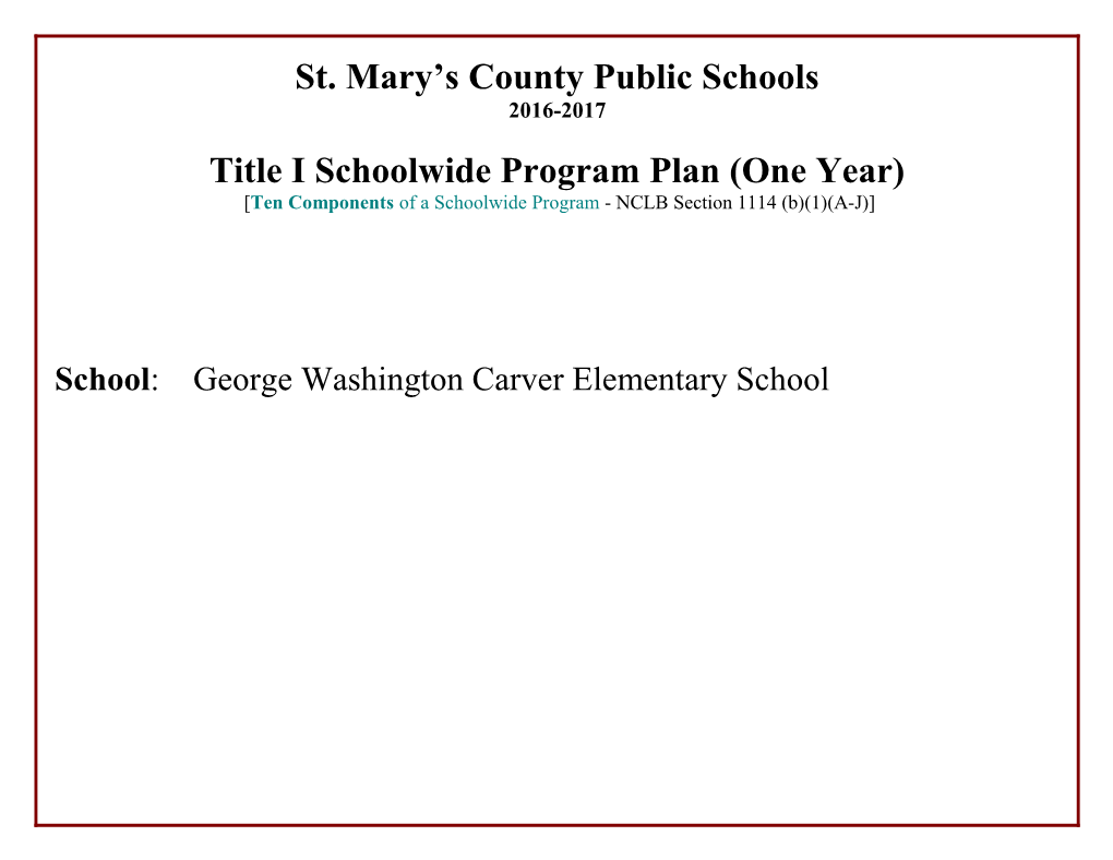 Schoolwide Program Plan Template