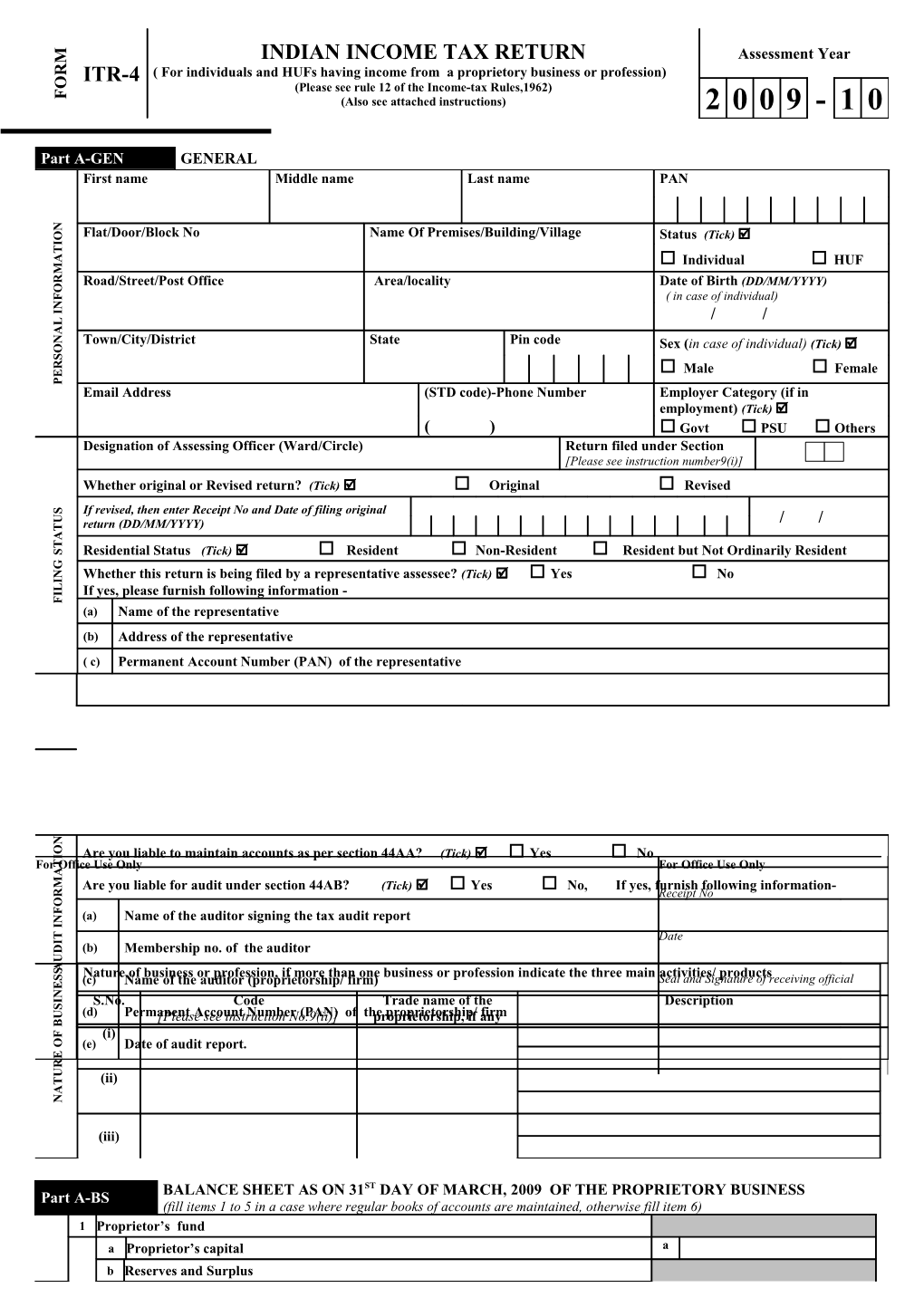 Instructions for Filling out FORM ITR-4