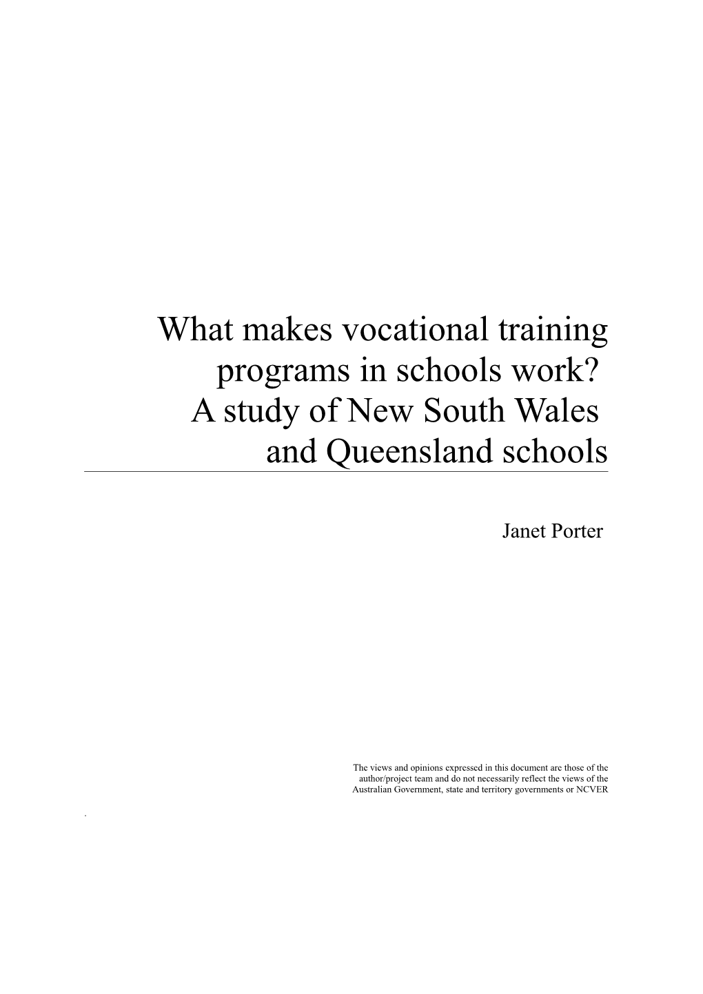 What Makes Vocational Training Programs in Schools Work? a Study of New South Wales And