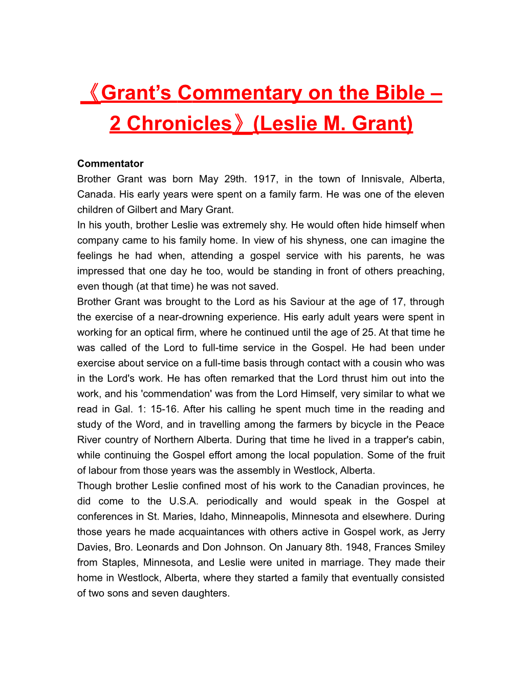 Grant Scommentaryon the Bible 2 Chronicles (Leslie M. Grant)