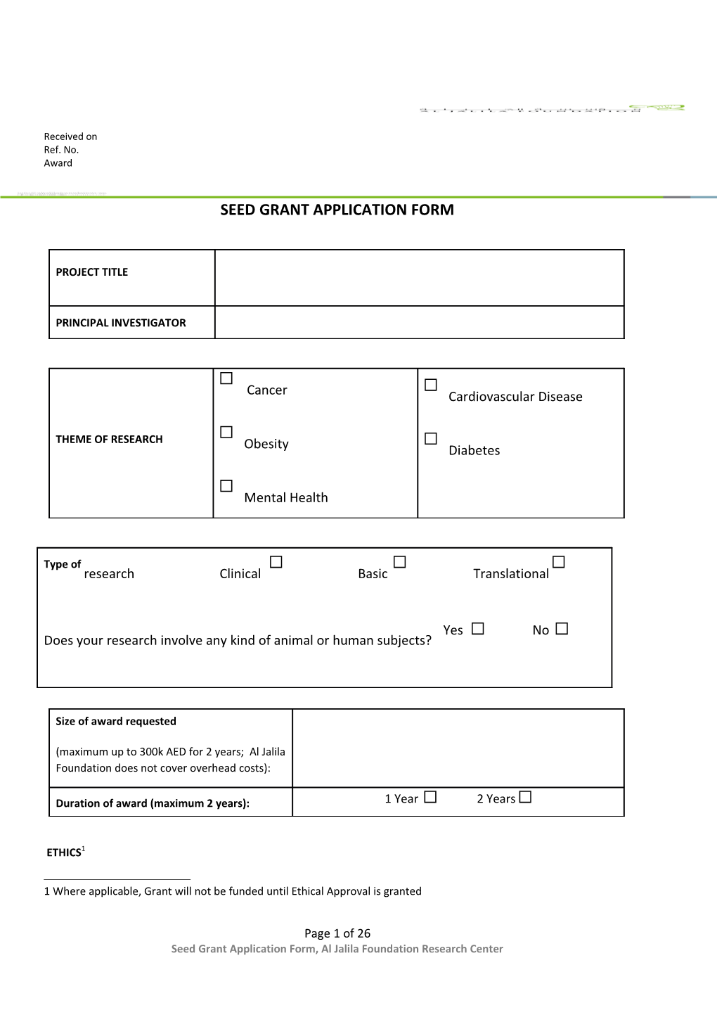 Seed Grant Application Form