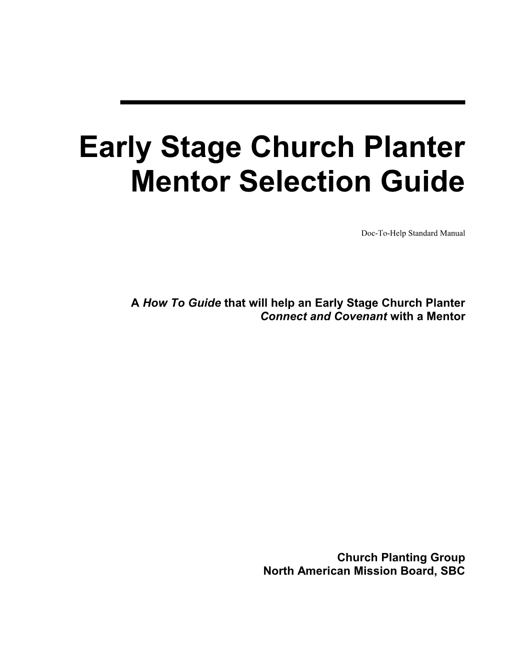 Early Stage Church Planter Mentor Selection Guide