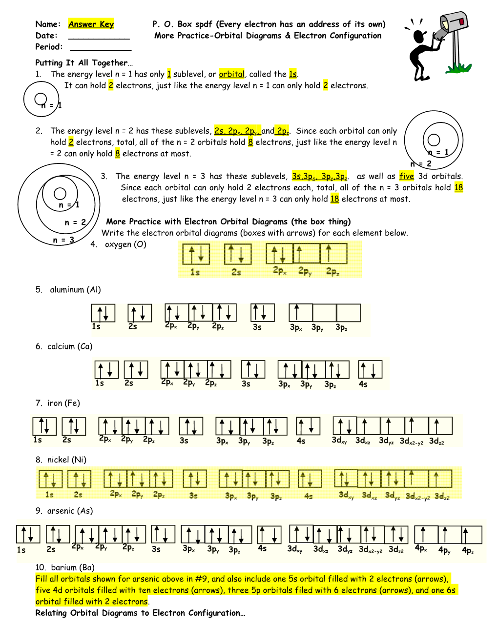 Name: Answer Key P. O. Box Spdf (Every Electron Has an Address of Its Own)