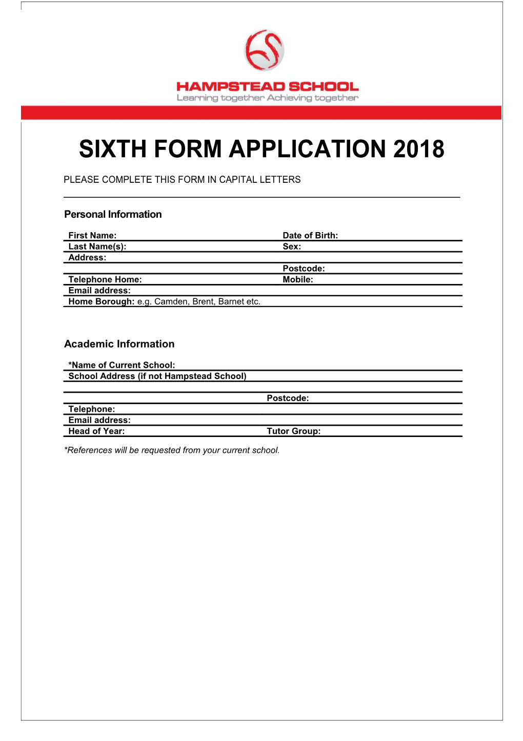 Sixth Form Application 2018