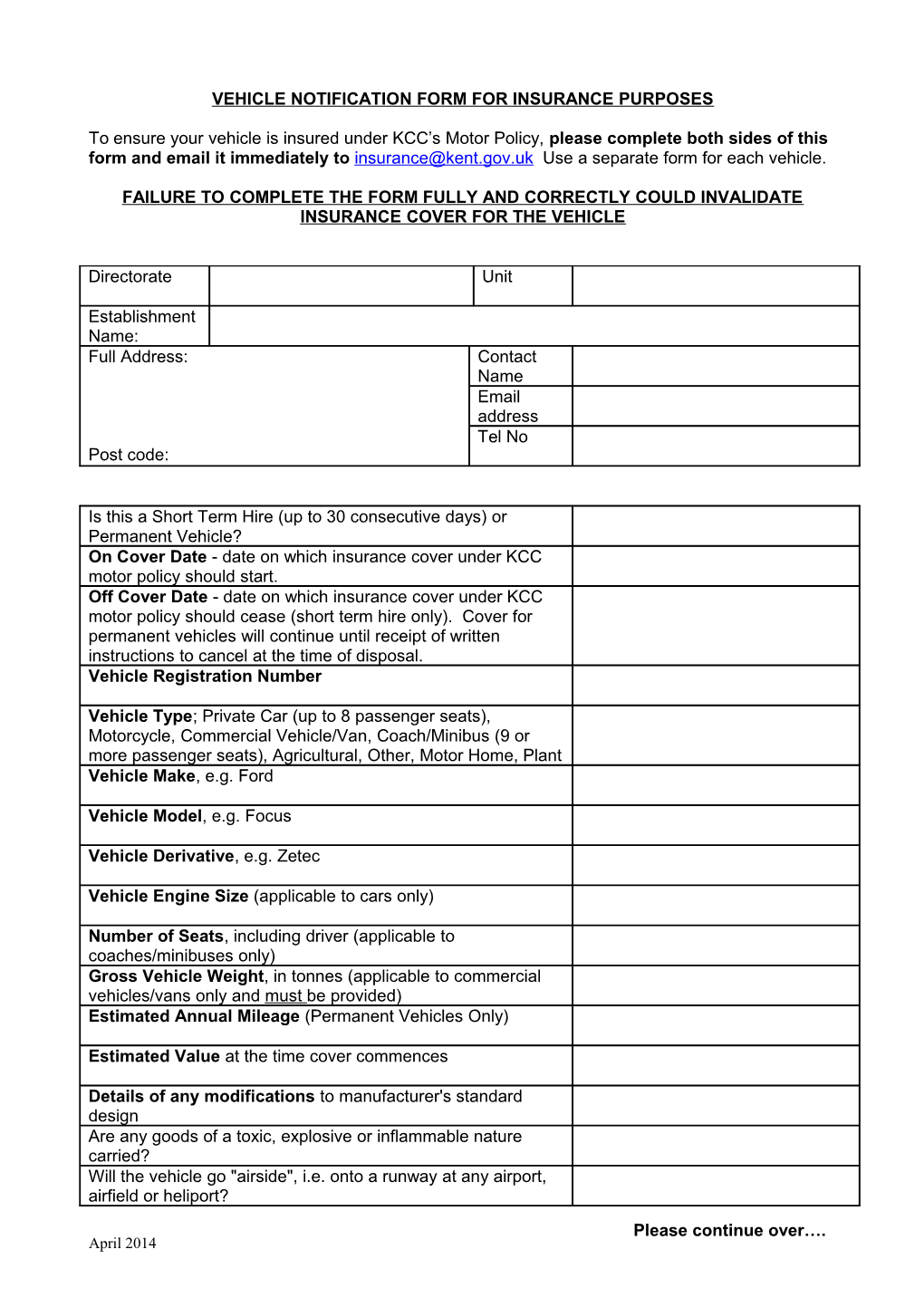 Vehicla Notification Form