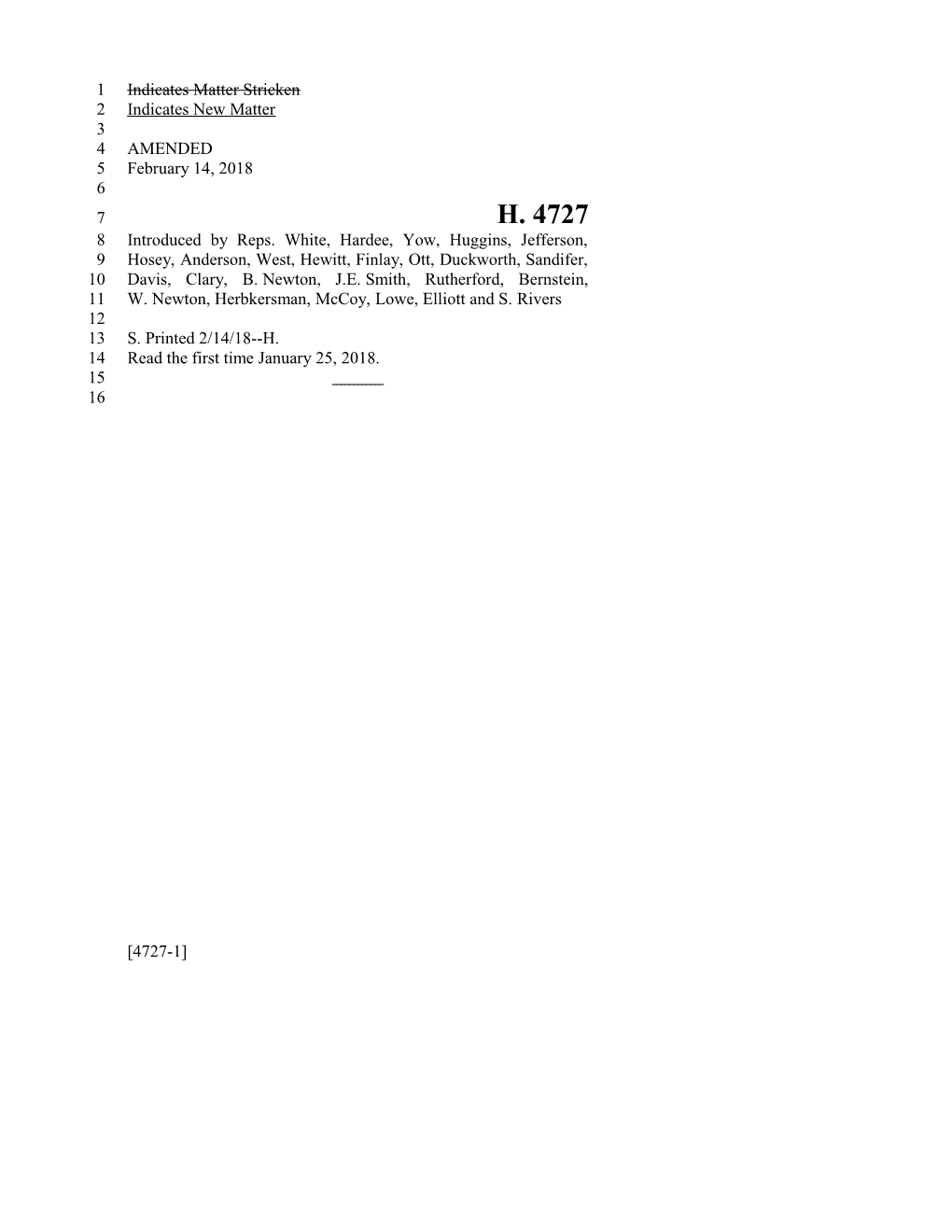 2017-2018 Bill 4727 Text of Previous Version (Feb. 14, 2018) - South Carolina Legislature Online