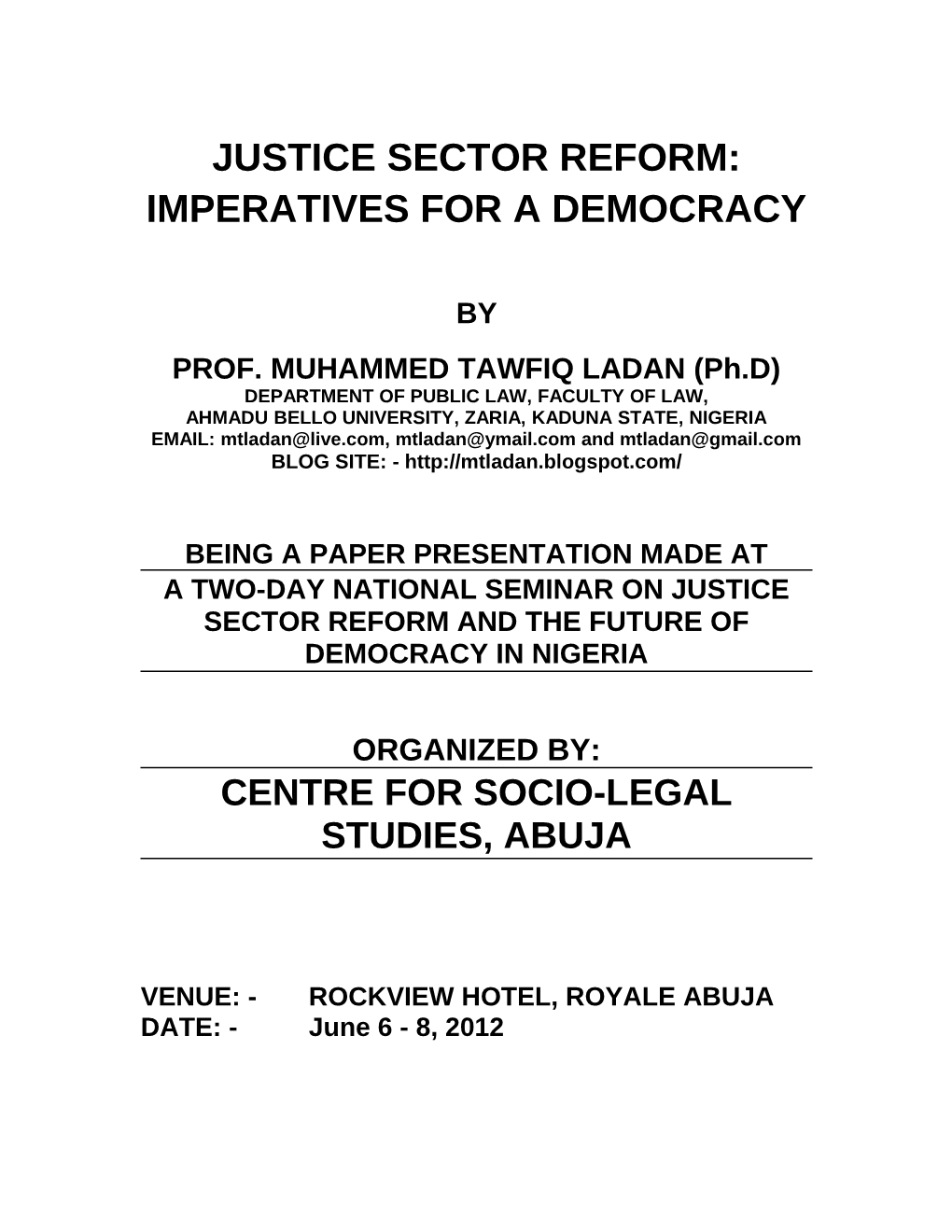 Access to Justice and the Justice Sector Reform in Nigeria
