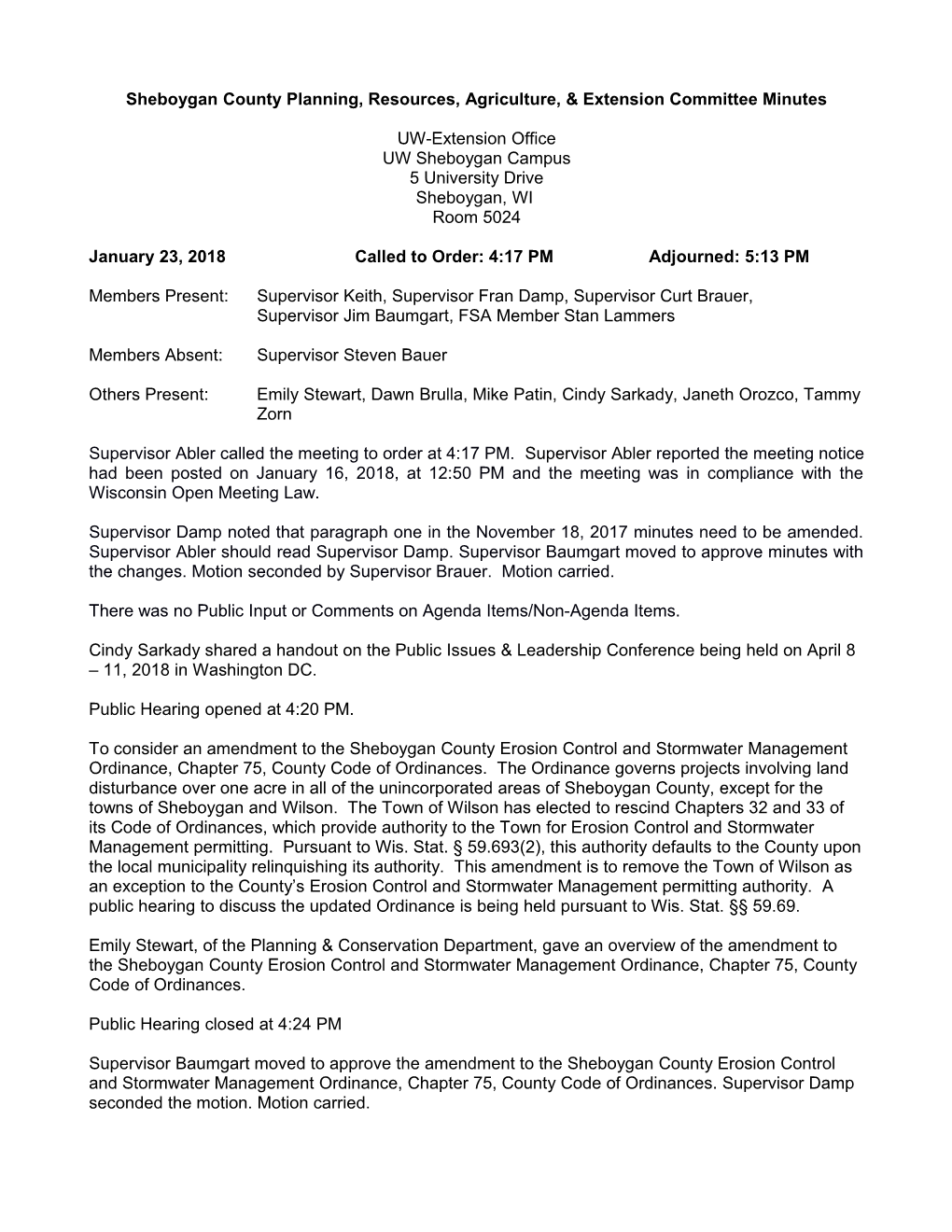 Sheboygan County Planning, Resources, Agriculture, & Extension Committee Minutes