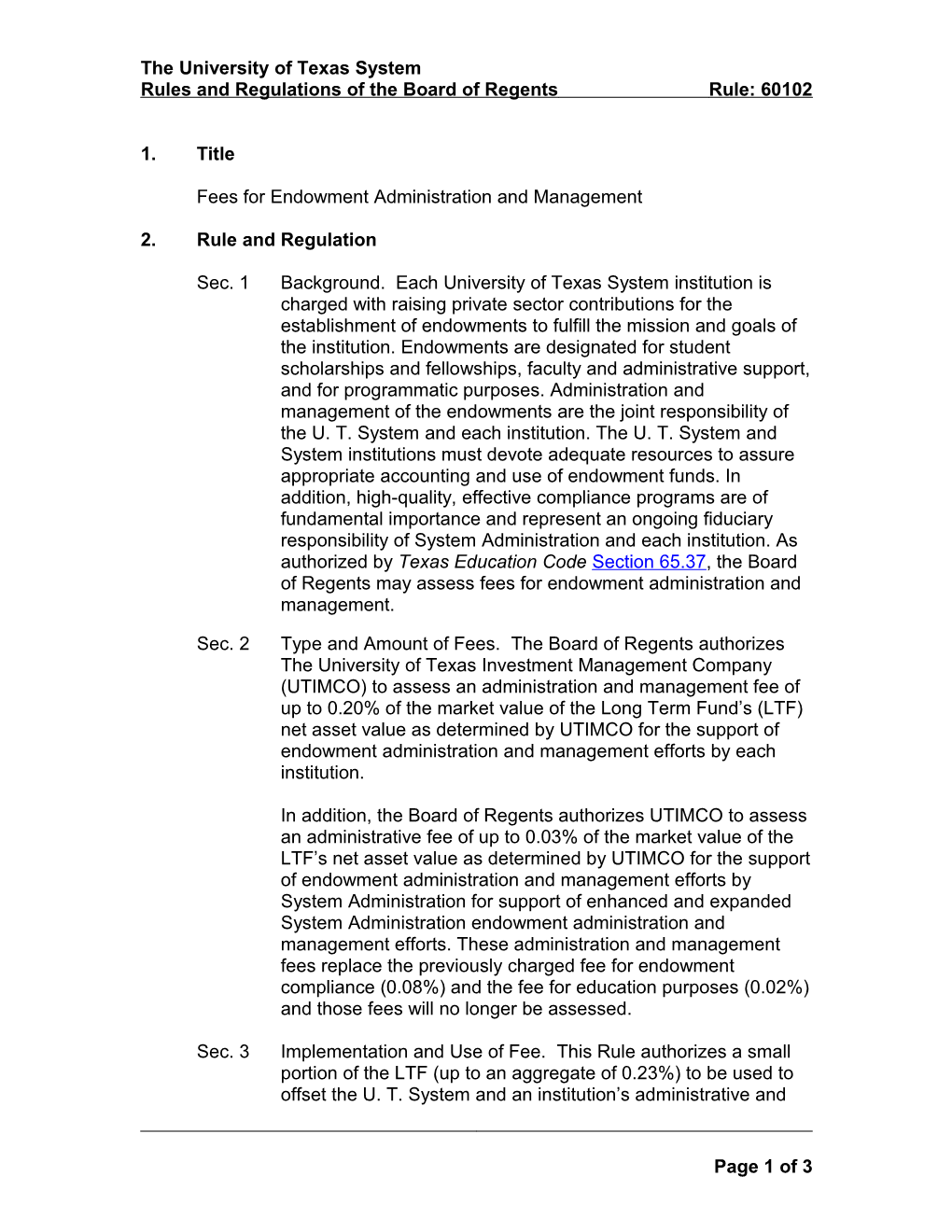 Fees for Endowment Administration and Management